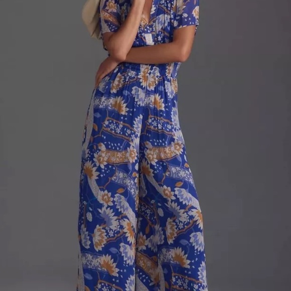 Anthropologie The Somerset Jumpsuit Chiffon Edition Floral Blue Motif - Picture 4 of 7